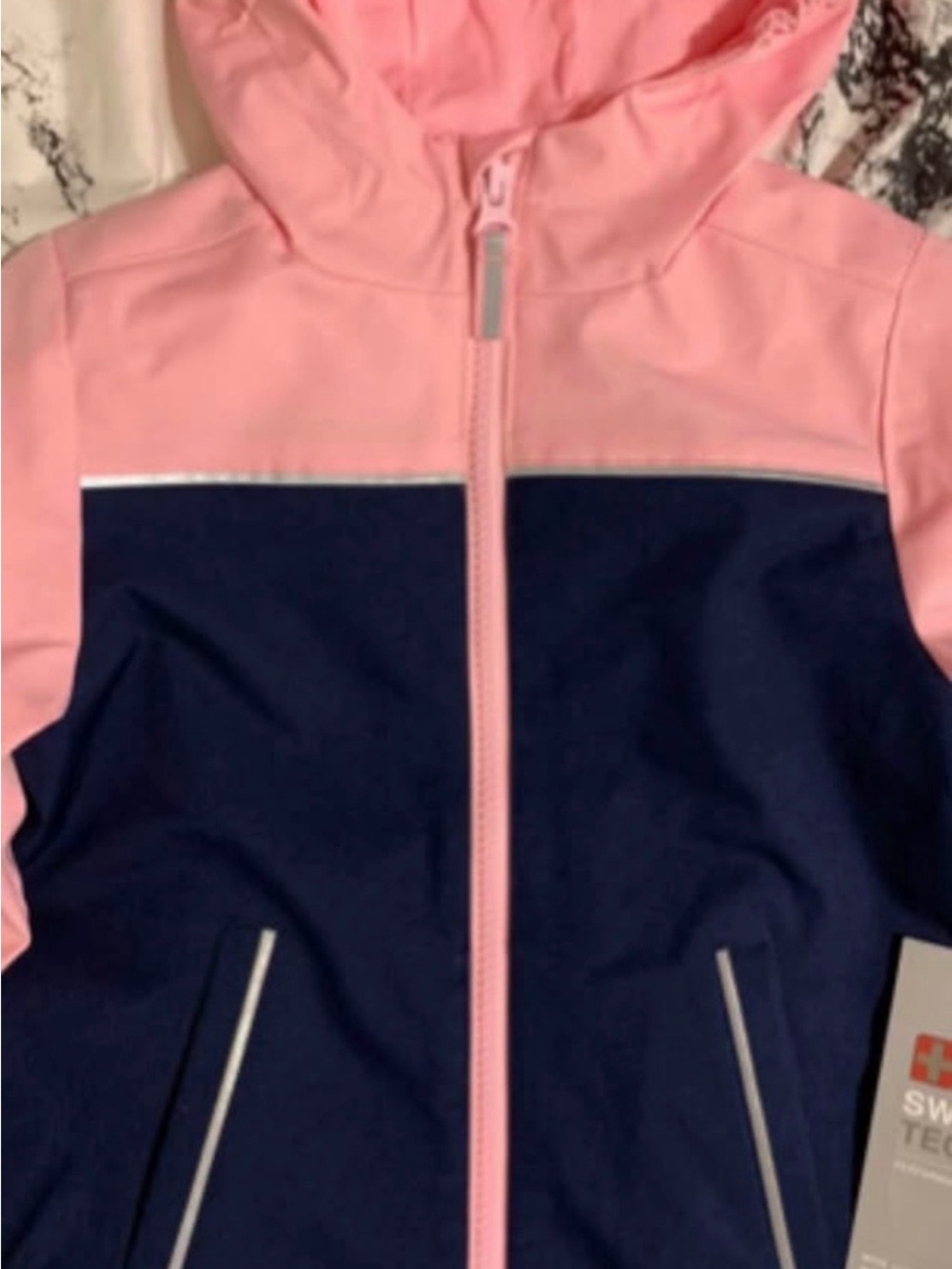 Swiss Tech Girls' Pink & Navy Hooded Rain Jacket - Picture 2 of 6